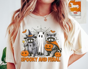 Chemise effrayante et sauvage, chemise d'Halloween de raton laveur, chemise d'animal fantôme, chemise cadeau drôle et effrayante, chemise mignonne de raton laveur de sorcière, saison effrayante