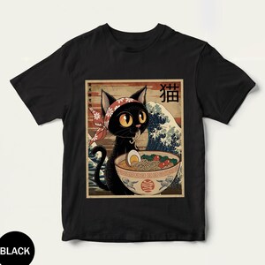 Noodle Cat Shirt, Ramen Cat T-Shirt, Cat Lover Shirt for Kids, Funny Black Cat Noodle Tee, Kawaii Cat Eating Ramen, Japanese Noodles Tee
