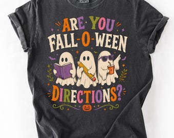 先生向けハロウィンTシャツ、Are You Fall-O-Ween Directionsシャツ、面白い秋のハロウィンTシャツ、不気味でかわいい幽霊先生シャツ、先生へのギフト