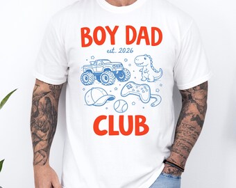 Boy Dad Club T-shirt Est 2026, nieuw cadeau-idee vader, grafisch T-shirt eerste keer vader cadeau, shirt babyaankondiging vader