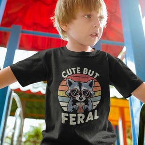 Cute But Feral Raccoon Toddler Shirt, Funny Raccoon Boy Girl Gift, Trash Animal Tee, Somebodys Feral Child, Vintage Kids & Youth Tee