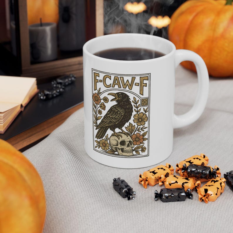 F-Caw-F Crow Mug, Funny Black Crow Mug, Humor Meme Black Raven Coffee Mug, Silly Farm Animal Mug, Crow Lover Gift, Trendy Black Bird Mugs image 3