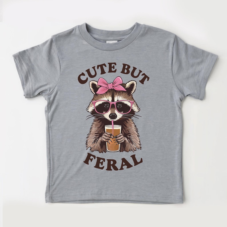 Cute But Feral Raccoon Toddler Shirt, Funny Raccoon Boy Girl Gift, Trash Dweller Animal Tee, Somebodys Feral Child, Natural Kids & Youth Tee