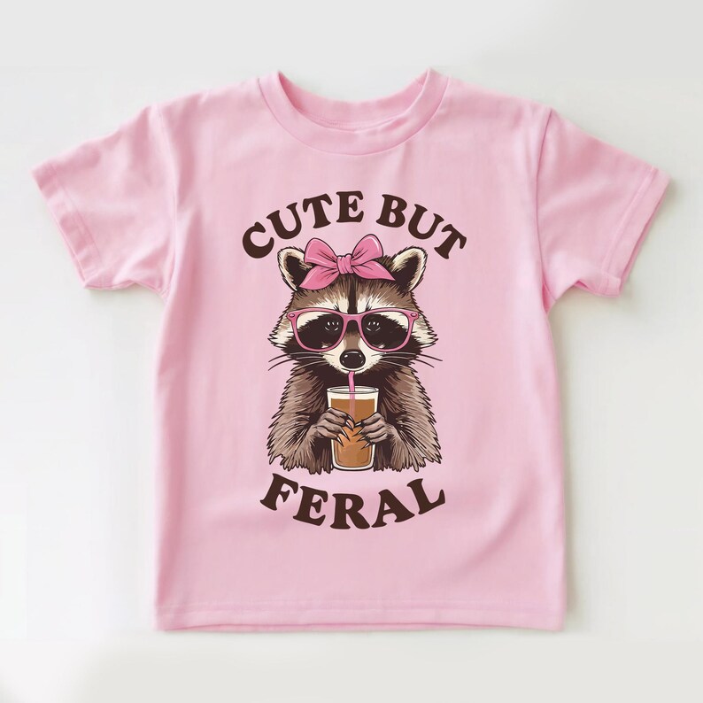 Cute But Feral Raccoon Toddler Shirt, Funny Raccoon Boy Girl Gift, Trash Dweller Animal Tee, Somebodys Feral Child, Natural Kids & Youth Tee