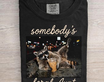 誰かの野性的な叔母さんTシャツ、面白いアライグマTシャツ、クールな叔母さんクラブギフト、叔母さん昇格妊娠発表コンフォートカラーズミームシャツ