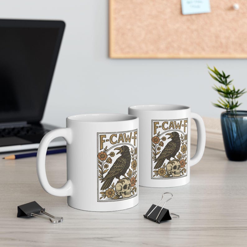 F-Caw-F Crow Mug, Funny Black Crow Mug, Humor Meme Black Raven Coffee Mug, Silly Farm Animal Mug, Crow Lover Gift, Trendy Black Bird Mugs image 4