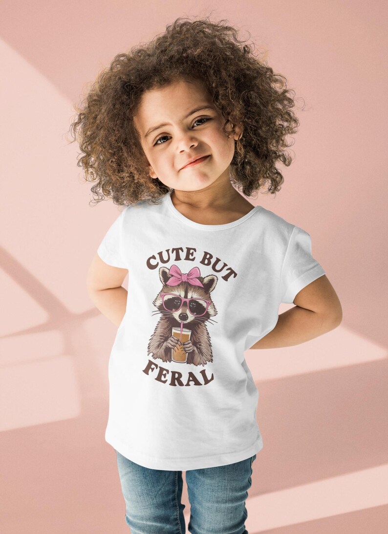 Cute But Feral Raccoon Toddler Shirt, Funny Raccoon Girl Gift, Trash Animal Tee, Somebodys Feral Child, Natural Kids Youth Tee, Girls Gift