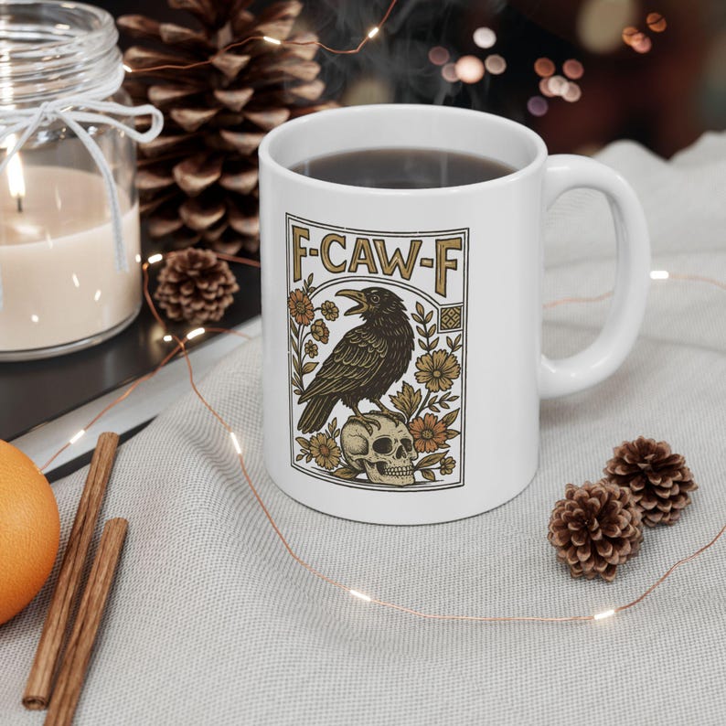 F-Caw-F Crow Mug, Funny Black Crow Mug, Humor Meme Black Raven Coffee Mug, Silly Farm Animal Mug, Crow Lover Gift, Trendy Black Bird Mugs image 7