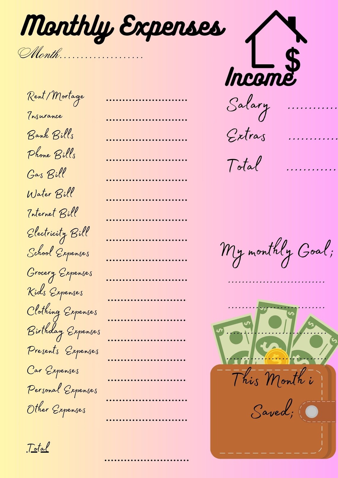 Monthly Expenses Printable Planner - Etsy