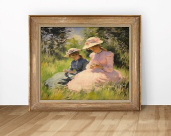 Vintage ladies in grass, Portrait Print, DIGITAL download & PRINTABLE artwork.