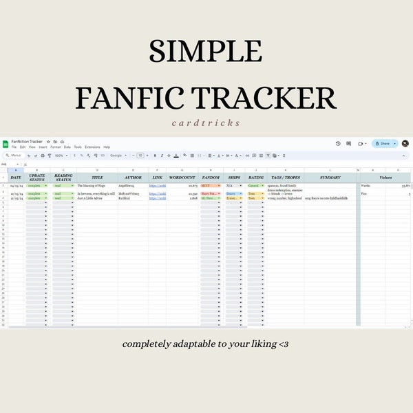 Tracker de fanfiction AO3 simple - Google Sheets