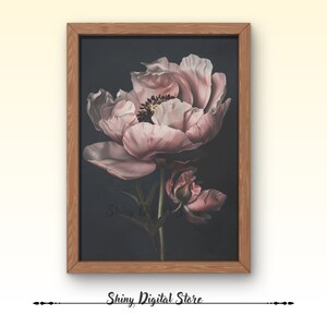 Dark academia art print, Moody Vintage Dark Flower Print, Floral Pink Roses Still Life Oil Painting, PRINTABLE Digital Art