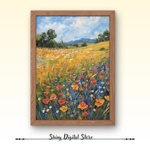 Wildflower Field Landscape Painting Spring Decor Vintage Spring Wall Art Farmhouse Decor Easter Decor Floral Print Spring Print Digital