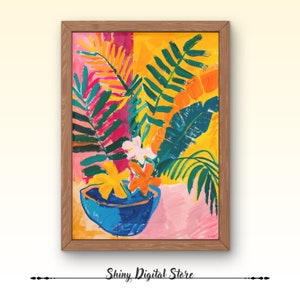 Colorido Henri Matisse Plantas Paisaje Imprimible Arte de pared - Decoración rosa, amarilla y verde, Arte colorido vibrante, descarga digital