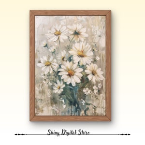 Daisy Wildflower Meadow Vintage Style Painting, Cottagecore Decor, Printable Daisy Print