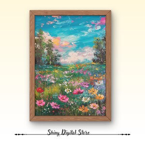 Wildflower Field Landscape Painting SPRING Decor Vintage Spring Wall Art Farmhouse Decor Easter Decor Floral Print Spring Print Digital