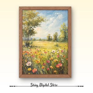 Wildflower Field Landscape Painting Spring Decor Vintage Spring Wall Art Farmhouse Decor Easter Decor Floral Print Spring Print Digital