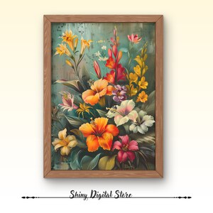 Colorful Flower Print, Floral Print, Flower Wall Decor, Flower Print, Retro Prints, Flower Poster, Retro Decor, Home Decor, Wall Prints
