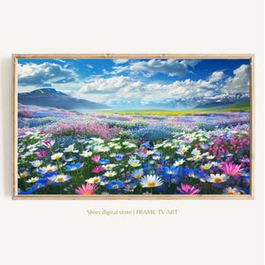 Samsung FRAME TV Kunst SUMMER Wildblumenfeld Gemälde, Vintage Frühling Feld von Daisy Blumen TV Kunst warmen Ton, Cottagecore TV Kunst Download
