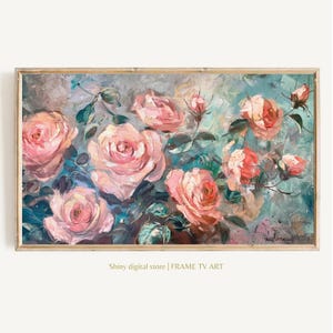 Pink Roses Botanic Garden Frame TV Art, Vintage Botanical Oil Painting Instant Digital Download, Nostalgic Flowers Frame TV Picture