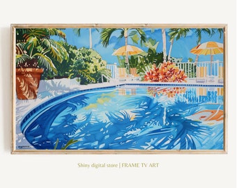 Samsung Frame TV Art - Poolside Digital Art, Summer Beach Art, Summer Art for Frame TV, Summer Poolside Art for Samsung Frame