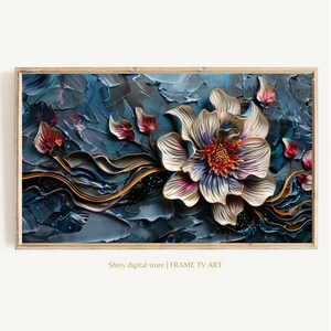 Frame TV Art Abstract Flower Painting, Floral Painting Digital Download, Textured 3D Wildflower Art for Frame TV with Pastel warm Tones
