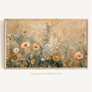 Samsung Frame TV Art | Neutral Wildflower Painting for Spring | Digital Download Wall Art | Rustic Floral Frame TV Decor