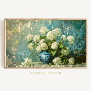 Mothers day 2024, FRAME TV art White Hydrangeas still life, Spring Samsung art rustic farmhouse, Neutral floral artwork cottage decor