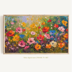Spring Wildflowers Embroidery Art for Frame TV Instant Download, Farmhouse Decor, Textured Picture Frame, Colorful Wall Art