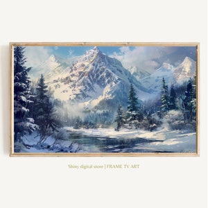 Winter picture frame |Vintage Winter Snow Landscape Digital Download | Snowy Mountain Tv Art | Rustic Cabin Christmas Frame Tv Art | TV W018