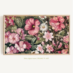 Samsung FRAME TV art Rosa Wildblumen, Frühling Feld der Blumen TV Kunst, Cottagecore TV Kunst Download