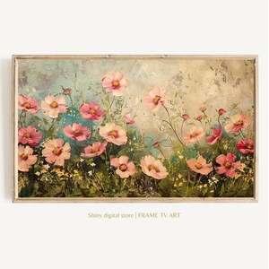 Samsung FRAME TV Art - Frühlings Wildblumen in Rosa - Vintage Wiese Floral, Cottagecore TV Art Download