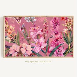 Samsung FRAME TV Kunst abstraktes Pink Wildblumen, Frühling Feld der Blumen TV Kunst, Cottagecore TV Kunst Download