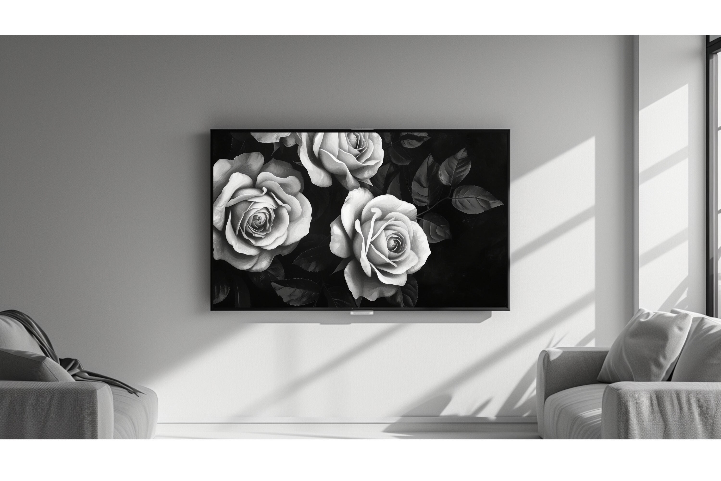 Frame Tv Roses Black and White, Frame 4K Tv Black Art, Samsung Art 4K