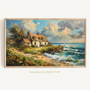 Frame TV Art Vintage Beach - Colorful Coastal Oil Painting - Digital Cottage Decor - Housewarming Gift
