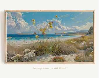 Coastal Wildflower TV Art Summer TV Art, Samsung Frame TV Art, Spring Tv Art Wildflower Art, Beach Decor Vintage Beach Tv Art Floral Art