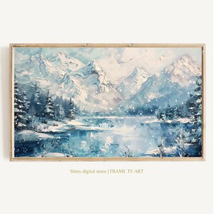 Winter picture frame | Vintage Winter Snow Landscape Digital Download, Snowy Mountain Tv Art | Rustic Cabin Christmas Frame Tv Art | TV W019