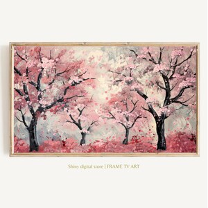 Spring FRAME TV art Pink White Blossom Trees, Vintage watercolor painting, Samsung Frame tv art floral, Farmhouse Spring tv artwork