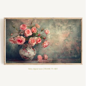 Spring FRAME TV art Mothers Day Flowers, Coquette Samsung Frame tv art pink roses, Valentines Day Frame tv art romantic anniversary