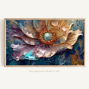 Frame TV Art Abstract Flower Painting, Floral Painting Digital Download, Textured 3D Wildflower Art for Frame TV with Pastel warm Tones