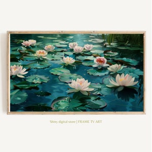 Illustration pour téléviseur avec cadre Samsung 4K | Célèbres nénuphars Claude Monet | Art mural botanique vintage à téléchargement immédiat