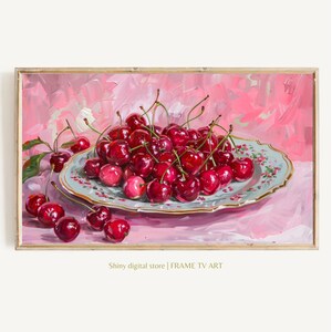 Frame TV Art | Colorful Cherry Digital Download for Tv | Trendy Still Life Spring or Summer Pink Frame Tv Instant Download