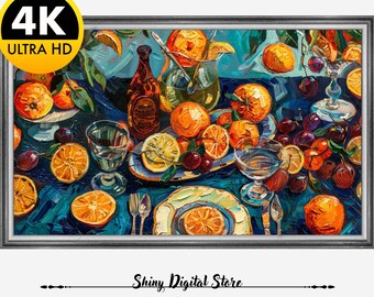 Frame TV Summer Art | Colorful Citrus Tablescape Digital Download for Tv | Still Life Summer Frame Tv Maximalist Instant Download