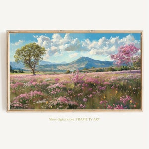 Samsung FRAME TV art Rosa Wildblumen, Frühling Feld der Blumen TV Kunst, Cottagecore TV Kunst Download