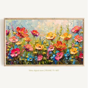 Abstract Samsung Frame TV Art, Spring Oil Painting, Textured Spring Wildflowers Painting, Spring Farmhouse Decor, Digital Download TV Frame