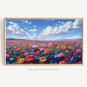 Samsung FRAME TV Kunst SUMMER Wildblumen Feld Malerei, Vintage Frühling Feld der Blumen TV Kunst warmen Ton, Cottagecore TV Kunst Download