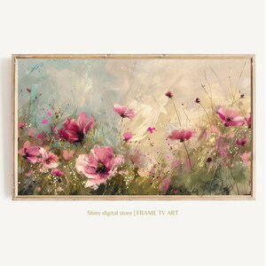Samsung FRAME TV Kunst Rosa Wildblumen, SPRING Feld der Blumen TV Kunst, Vintage Wiese Blumen TV Kunst, Cottagecore TV Kunst Download
