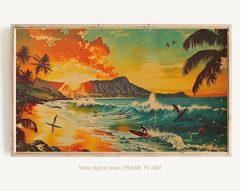 Samsung Frame TV Summer Art Digital Download - Tropical Ocean, Serfist, Hawaii Palm Tree & Sunset TV 4K Wall Decor