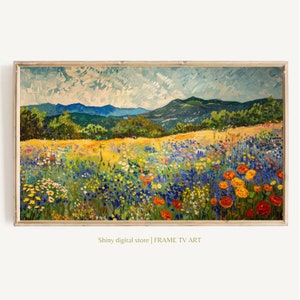 Sommer Wildblumen Feld TV Kunst für Samsung FRAME TV, Cottagecore Vintage Frühlingsblumen, Warm Ton Digital Art Download
