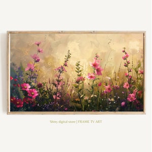 Samsung FRAME TV Kunst Rosa Wildblumen, SPRING Feld der Blumen TV Kunst, Vintage Wiese Blumen TV Kunst, Cottagecore TV Kunst Download